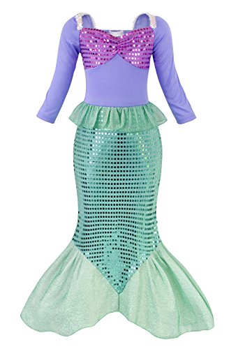 AmzBarley Disfraz sSirenita Niña Boda Fiesta Princesa Sirena Vestido Ropa Niña Cumpleaños Accesorios Cosplay Halloween Navidad Carnaval Bautizo 5-6 Años