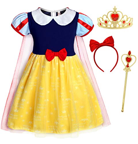 AmzBarley Disfraz Vestido Princesa Blancanieves Niña Tutu Ceremonia,Traje Niña,Disfraz Infantil Fiesta Carnaval Cosplay Halloween con Accesorios, 2-3 Años