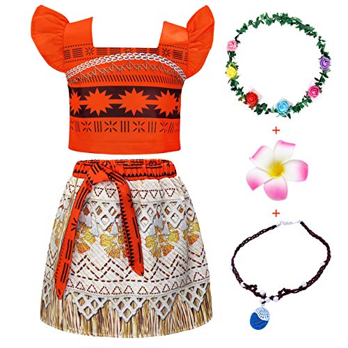 AmzBarley Moana Vaiana Disfraz Costume Niña Bebe, Princesa Disfraz Vestido Niña Traje Adventure Infantil para Carnaval Halloween Cosplay