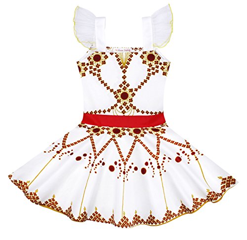 AmzBarley Niña Felicie Vestido Disfraz Bailarina Ballerina Danza Ballet Niños Cumpleaños Fiesta Halloween Carnaval Ropa de Baile Dorado 7-8 Años 140