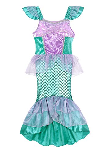 AmzBarley Sirena Falda Diadema Boda Fiesta Princesa Sirenita Disfraz Niña Vestido Ropa Cumpleaños Navidad Cosplay Halloween Carnaval Bautizo 7-8 Años