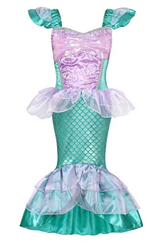 AmzBarley Sirena Falda Diadema Boda Fiesta Princesa Sirenita Disfraz Niña Vestido Ropa Cumpleaños Navidad Cosplay Halloween Carnaval Bautizo 7-8 Años