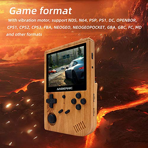 Anbernic RG351V Consolas de Juegos Portátil , Consola de Juegos Retro 3.5 Pulgadas IPS Built-in WiFi Online Sparring 64G TF Card 2500 Juegos Support PSP / PS1 / N64 / NDS (Wood Grain)