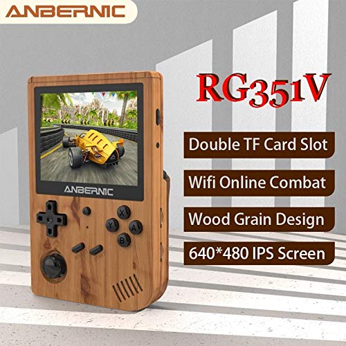 Anbernic RG351V Consolas de Juegos Portátil , Consola de Juegos Retro 3.5 Pulgadas IPS Built-in WiFi Online Sparring 64G TF Card 2500 Juegos Support PSP / PS1 / N64 / NDS (Wood Grain)