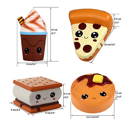 Anboor 4 Piezas Squishies Smore Waffle Cake Pizza Coffee Cup Kawaii Scented Soft Slow Rising Squeeze Stress Relief Kids Toy