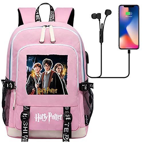 ANCHANG Bolsa de libros de Harry Magic Potter, mochila de la amistad, mochila infantil con estampado de Harry / Ron / Hermione, paquete para estudiantes de 7 ~ 15 grados 44CMX30CMX15CM Rosa