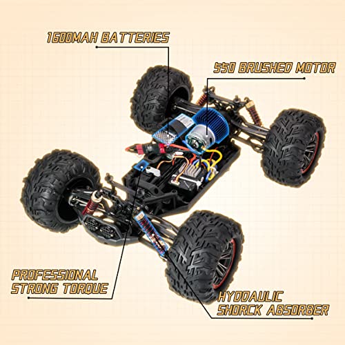 ANGOOD Coche Teledirigido 1/10 2.4G 4WD 40km/h 30 Minutos Off-Road RC Drift Coches Camiones Modelo RC Juguetes para Niños 40x Rojo (2 Baterías)