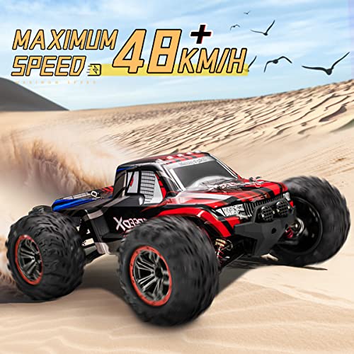 ANGOOD Coche Teledirigido 1/10 2.4G 4WD 40km/h 30 Minutos Off-Road RC Drift Coches Camiones Modelo RC Juguetes para Niños 40x Rojo (2 Baterías)