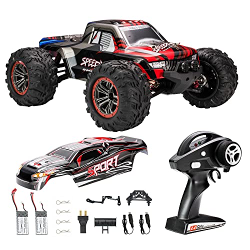 ANGOOD Coche Teledirigido 1/10 2.4G 4WD 40km/h 30 Minutos Off-Road RC Drift Coches Camiones Modelo RC Juguetes para Niños 40x Rojo (2 Baterías)