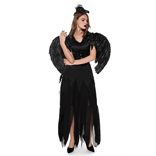 Anime Cosplay Costume Black Angel Wings Dark Vampire Bruja Traje Carácter Vestido Vestido Foy Cos Party Ropa, Masquerade Costum(Size:S)