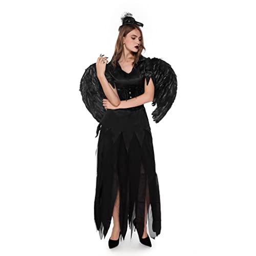 Anime Cosplay Costume Black Angel Wings Dark Vampire Bruja Traje Carácter Vestido Vestido Foy Cos Party Ropa, Masquerade Costum(Size:S)