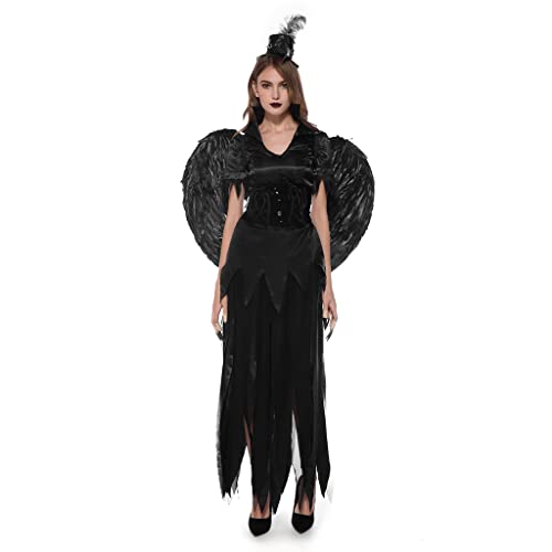 Anime Cosplay Costume Black Angel Wings Dark Vampire Bruja Traje Carácter Vestido Vestido Foy Cos Party Ropa, Masquerade Costum(Size:S)