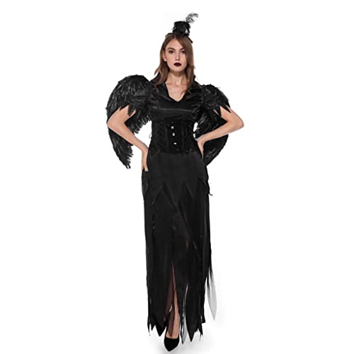 Anime Cosplay Costume Black Angel Wings Dark Vampire Bruja Traje Carácter Vestido Vestido Foy Cos Party Ropa, Masquerade Costum(Size:S)