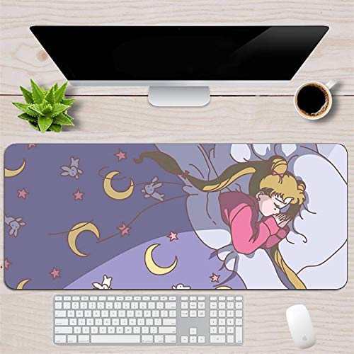 Anime Sailor Moon   Alfombrilla para Teclado Kawaii Girl Cute Pink Game Alfombrilla De Ratón para Ordenador Alfombrilla De Goma para Ratón 70X30   Blanco