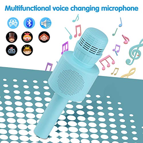 Ankuka Micrófono para niños, máquina de karaoke de mano con altavoz, micrófono inalámbrico Bluetooth karaoke, función dúo para doble diversión, voz mágica, juguete de música (Azul)