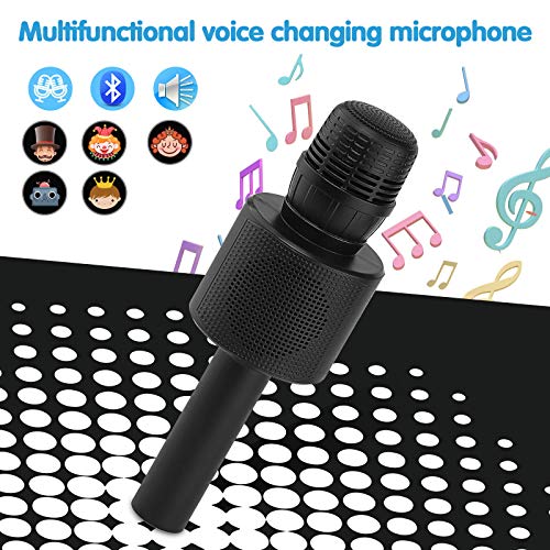 Ankuka Micrófono para niños, máquina de karaoke de mano con altavoz, micrófono inalámbrico Bluetooth karaoke, función dúo para doble diversión, voz mágica, juguete de música (Negro)