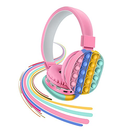 AnnabellaChoice Auriculares Bluetooth montados en la cabeza con juguete fidget Pop Fidget Toy It Inalámbrico en la oreja para niños, Auriculares estéreo Bluetooth para teléfono móvil, Tablet PC (rosa)