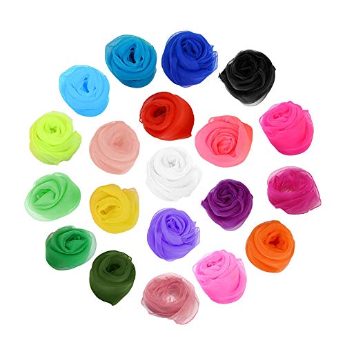 Anyasen pañuelos Colores 20 Piezas Malabares Danza Bufandas Bailar pequeño pañuelo Seda Bufandas de Danza Pañuelos de Colores de Juegos Bufandas de Banda Rítmica 24 por 24 Pulgadas