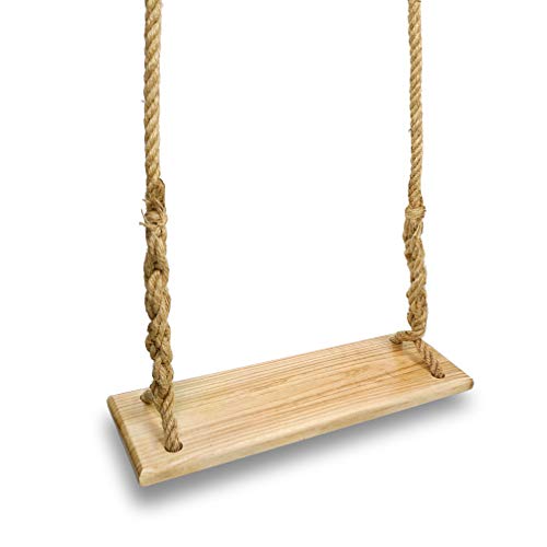 Aoneky Columpio de Madera para Jardín Exterior - Columpio de Árbol Colgante, Asiento de Madera Paulownia 60×20cm, Cuerda de Yute 3.6M, Carga de 160KG, Columpio para Adultos Niños, Marrón