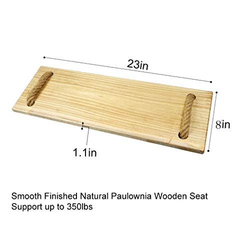 Aoneky Columpio de Madera para Jardín Exterior - Columpio de Árbol Colgante, Asiento de Madera Paulownia 60×20cm, Cuerda de Yute 3.6M, Carga de 160KG, Columpio para Adultos Niños, Marrón