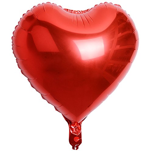 AONER 20 x Globos Metalicos de Corazón Rojo Helio para Boda y Fiesta 45cm 25cm (10pcs*10in + 10pcs*18in) con Cintas