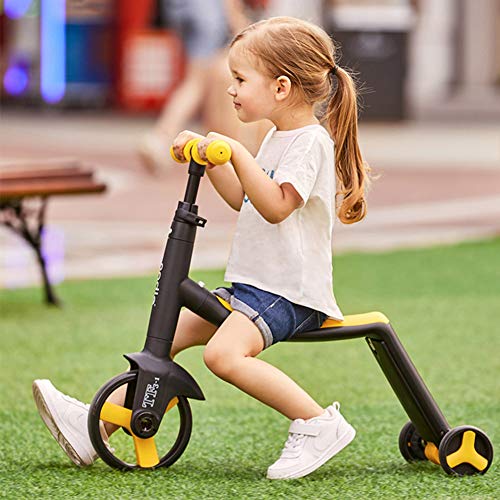 AP.DISHU Sillas De Paseo, Triciclo Ligero Plegable para Niños Adecuado para 2-6 Baby Balance Bike, Adecuado para Altura 60-120 Cm, PP + Fibra De Vidrio + Metal,Amarillo