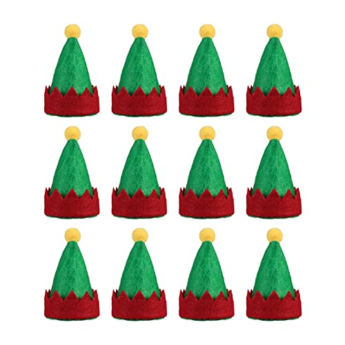 Apricot blossom 12 unids Mini Christmas Elf Caps Caps Diseño Lollipop Sombreros Decoras Nonwoven Candy Embalaje Sombreros Suministros de Navidad Compatible con Home Shop