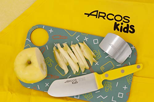 Arcos Kids, Juego de Cocina para niños, Cuchillo infantil + Delantal + Tabla de corte + Protector de dedos, Color Amarillo