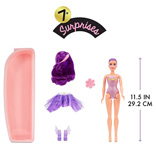 Aria-MGA's Dream Ella Hadas cambian de Color-Juguete Coleccionable para niños-Muñeca de 29cm con 7 sorpresas-Incluye Peluca, Falda, Botas y más-Edad: 3+ años, Morado, (578000C3)