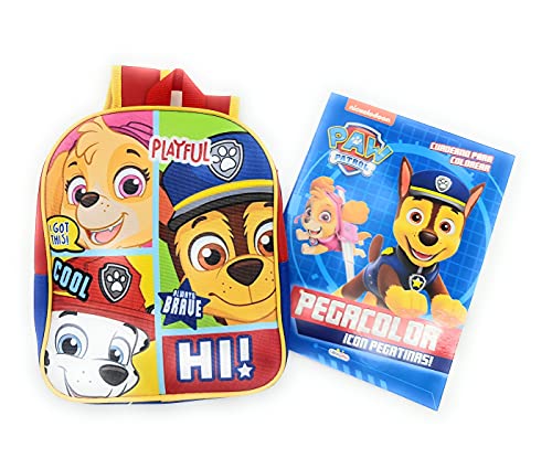 ARTESANIA Y DISEÑO TEXTIL, S.A. Mochila infantil escolar Paw Patrol 26 x 22 x 7 cm con cuaderno colorear de regalo