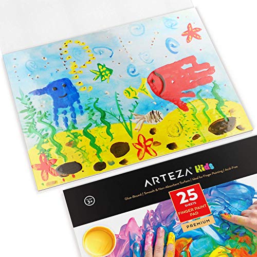 Arteza Blocs de papel de pintura de dedos para niños, (30,5 x 40,6 cm), 70 gsm, pack de 2 blocs encolados, 25 hojas por cuaderno, 50 en total, papel satinado para pintar con las manos y medios mixtos