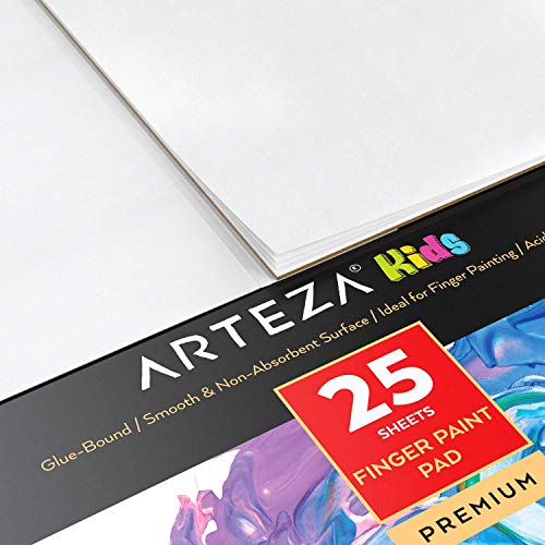 Arteza Blocs de papel de pintura de dedos para niños, (30,5 x 40,6 cm), 70 gsm, pack de 2 blocs encolados, 25 hojas por cuaderno, 50 en total, papel satinado para pintar con las manos y medios mixtos