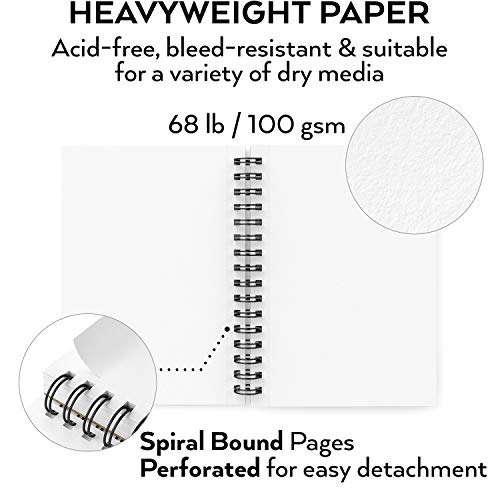 Arteza Cuadernos de dibujo, Pack de 3 blocs en espiral de doble anilla, 100 hojas cada uno, Papel grueso blanco para bocetos, Tamaño 13,9 x 21,6 cm, 100 gsm, Sin ácidos, Para artístas y aficionados