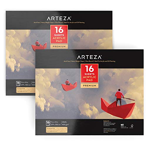 Arteza Cuadernos de pintura acrílica | Tamaño 27, 9 x 35,5 cm | Pack de 2 blocs de papel pesado (400g) para pintar con acrílico y óleo | 16 lienzos por cuaderno (32 en total) | Encuadernados con cola