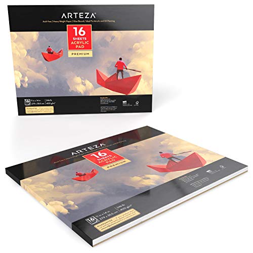 Arteza Cuadernos de pintura acrílica | Tamaño 27, 9 x 35,5 cm | Pack de 2 blocs de papel pesado (400g) para pintar con acrílico y óleo | 16 lienzos por cuaderno (32 en total) | Encuadernados con cola