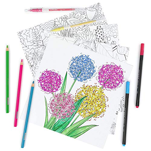 Arteza Libro de Colorear Adultos con Diseños Florales [23x23 cm], 50 Imágenes Originales Diferentes a Una Sola Cara, Libro de Colorear Relajante y Antiestrés