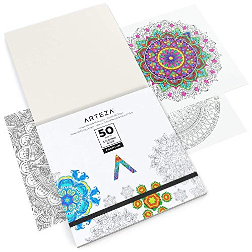 Arteza Libro para Colorear Mandalas [23x23 cm], Diseños de Mandalas, Libro de Colorear para Adultos, Relajación y Alivio del Estrés con 50 Imágenes Diferentes