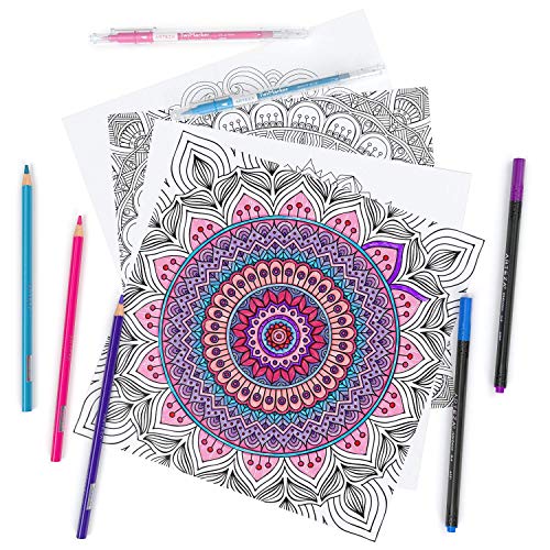 Arteza Libro para Colorear Mandalas [23x23 cm], Diseños de Mandalas, Libro de Colorear para Adultos, Relajación y Alivio del Estrés con 50 Imágenes Diferentes