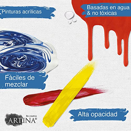 Artina - Set de Pintura de 30 Piezas Madrid XXL con Caballete maletín, Colores acrílicos, lienzos, Pinceles y Paleta