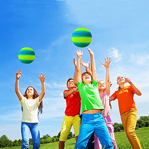 ARVOV Balón de fútbol de PVC con arco iris, balón de fútbol para niños, pelota de waterpolo de playa, pelota de PVC para interior y exterior, 20 cm, color azul y amarillo