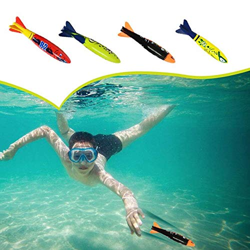 ASFD 4 unids/set buceo torpedo submarino piscina jugar juguete al aire libre deporte entrenamiento herramienta para bebé niños natación juguete, rojo y verde y negro y amarillo,