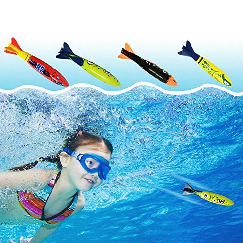 ASFD 4 unids/set buceo torpedo submarino piscina jugar juguete al aire libre deporte entrenamiento herramienta para bebé niños natación juguete, rojo y verde y negro y amarillo,