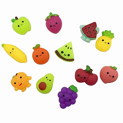 ASMFUOY Paquete de 12 juguetes de frutas Mochi para niños Kawaii Mochi Squeeze Stress Relief Toys Party Favors Halloween Acción de Gracias Navidad Kid Regalos (color al azar)