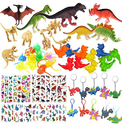 ASYBHYY 64 Pcs Granel Juguetes de Dinosaurios Surtidos Aspecto Realista - Juguete de Dedo, Pulsera, Tatuajes y Silbato para Niños Dinosaurios de Cumpleaños Piñata Rellenos y Bolsas Regalo de Fiesta