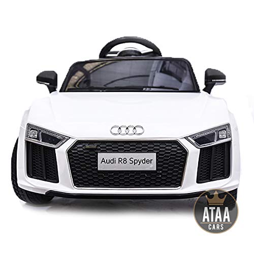 ATAA CARS Audi R8 Spyder Licenciado 12v Asiento Piel, Ruedas de Goma - Coche eléctrico para niños - Blanco