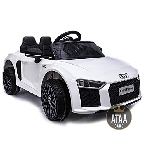 ATAA CARS Audi R8 Spyder Licenciado 12v Asiento Piel, Ruedas de Goma - Coche eléctrico para niños - Blanco