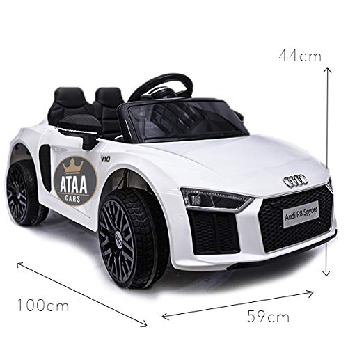 ATAA CARS Audi R8 Spyder Licenciado 12v Asiento Piel, Ruedas de Goma - Coche eléctrico para niños - Blanco