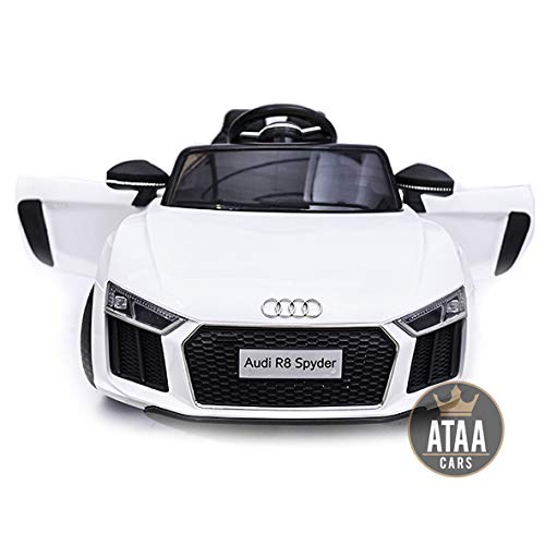 ATAA CARS Audi R8 Spyder Licenciado 12v Asiento Piel, Ruedas de Goma - Coche eléctrico para niños - Blanco