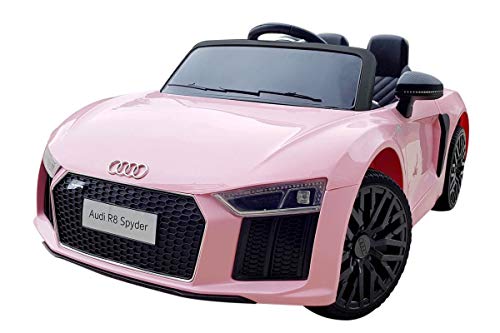 ATAA CARS Voiture Enfants et Filles Compatible avec Audi- Rose - Siège en Cuir, clés, eva -Voiture électrique à Batterie 12v et Télécommande Marque Officielle