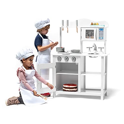 ATAA Cocina de Madera para niños con Accesorios - Blanco - Cocinita de Juguete para niños y niñas